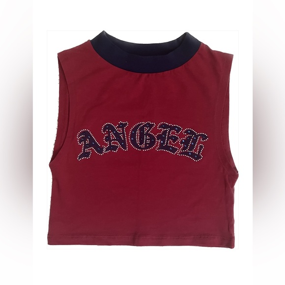Jaded London Tops - Jaded London Burgundy Red and Black 'Angel' Studded Crop Top